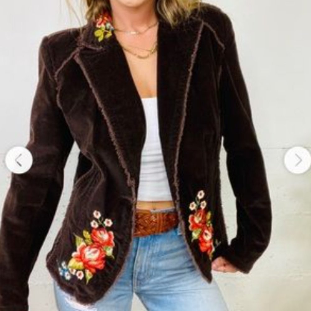 Kikit  jeans brown corduroy embroidered blazer XL
